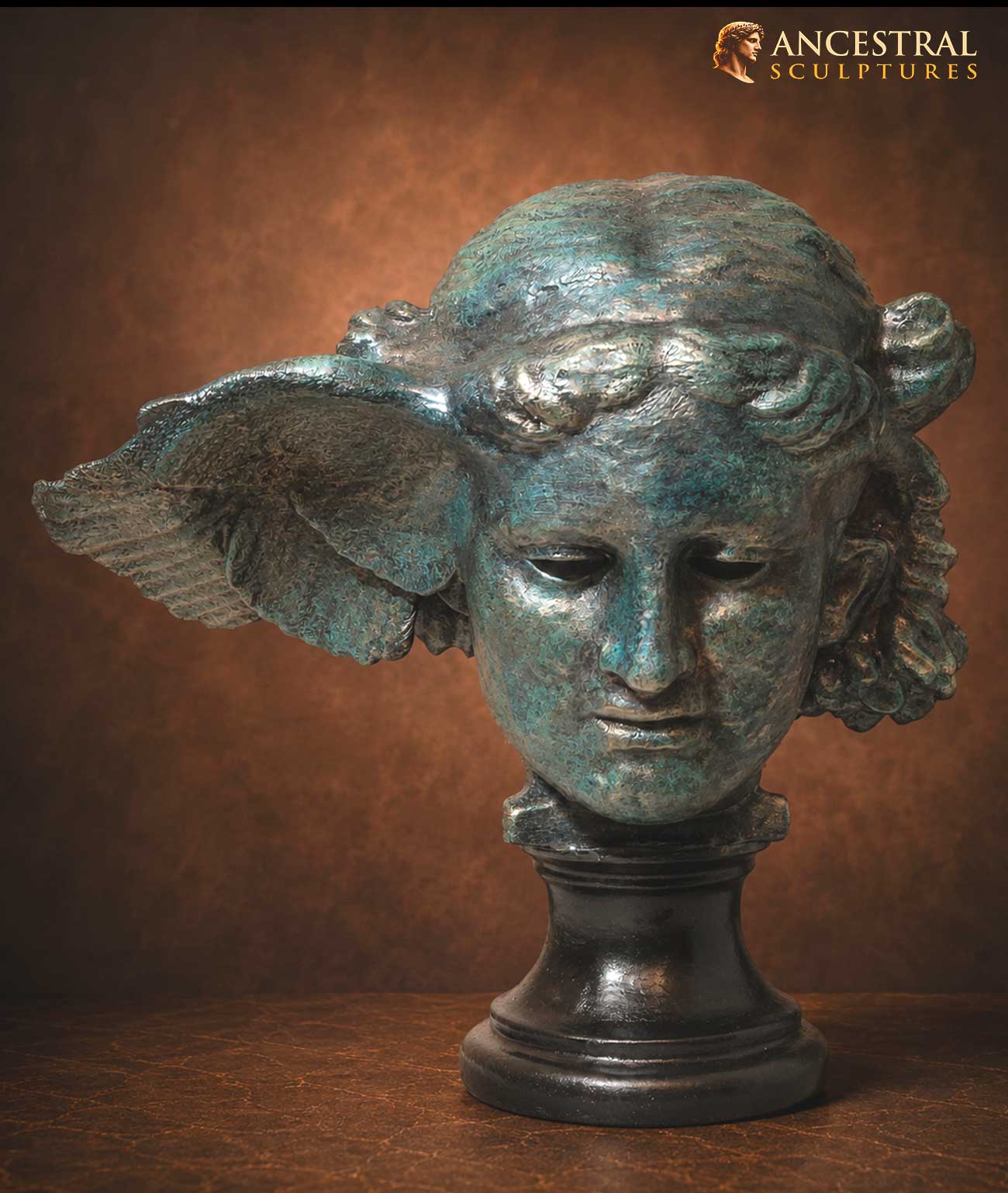 Hypnos Head Bust Sculpture Greek God of Sleep Statue Resin Replica Bronze Finish Classical Mythology Decor