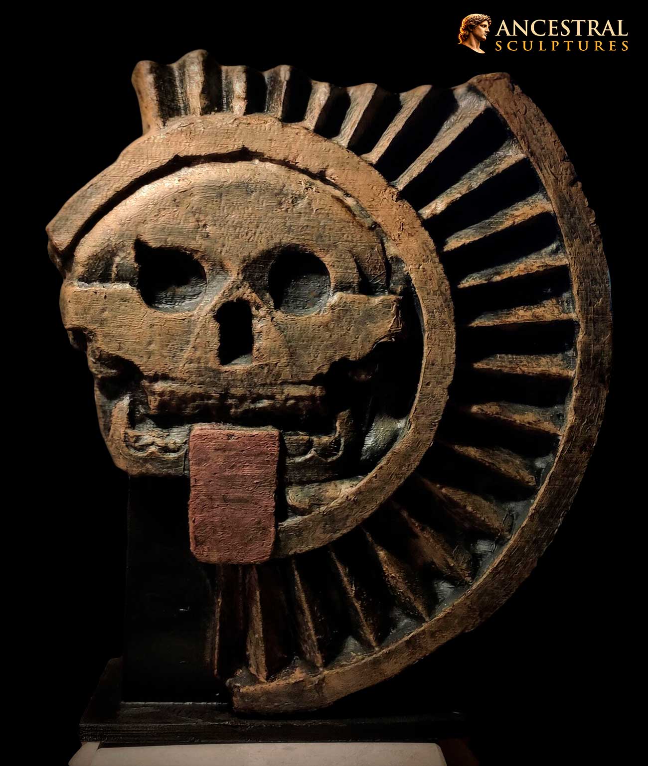 Mictlantecuhtli Disc Sculpture | Aztec God of Death Historical Reconstruction