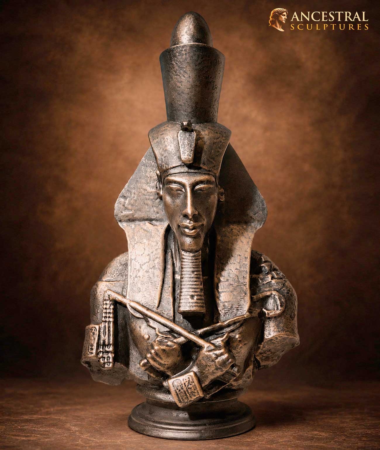 Akhenaten Bust Sculpture | Exclusive Reconstruction of the Heretic Pharaoh | Ancestral Gold Finish