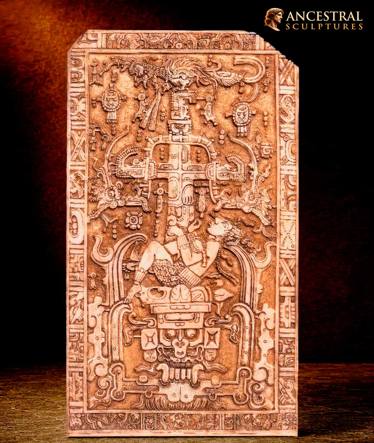 Pakal the Great's Sarcophagus Lid Replica – Mayan Palenque Art in Resin – 100% Exact & Exclusive Handcrafted Sculpture – Ancient Astronaut
