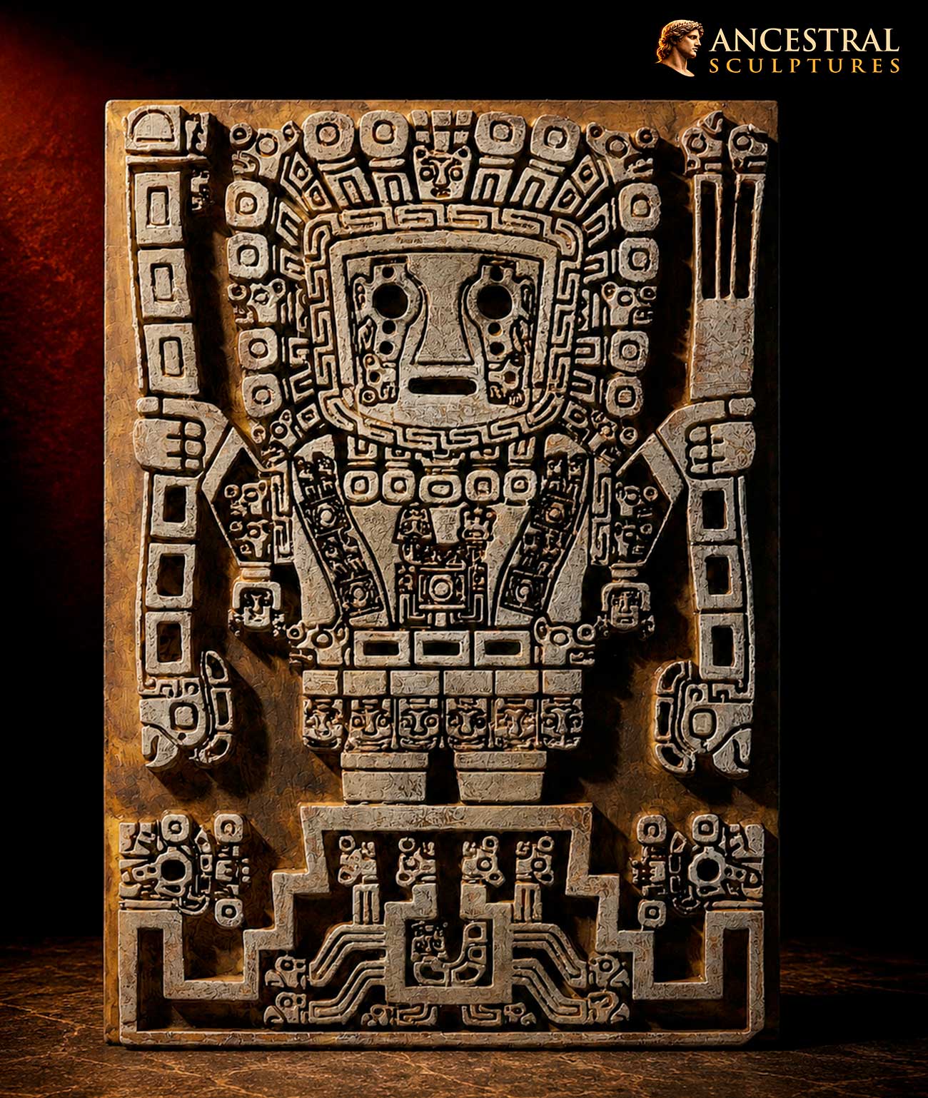 Wiracocha God Relief Sculpture – Exact Pre-Columbian Replica – Handmade Tiwanaku Art – Andean Tribal Ethnic Decor – Resin Collectible