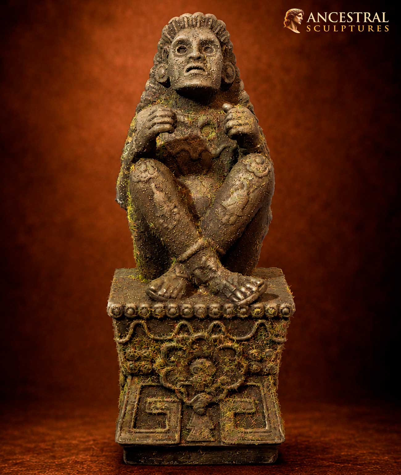 Xochipilli Aztec Statue – Mexica God of Art, Music & Sacred Flowers Sculpture. Natural stone finish