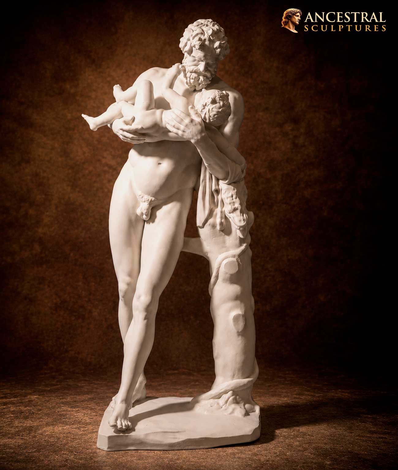 Silenus with Infant Bacchus Statue Greek Mythology Sculpture Roman God Bust Decor