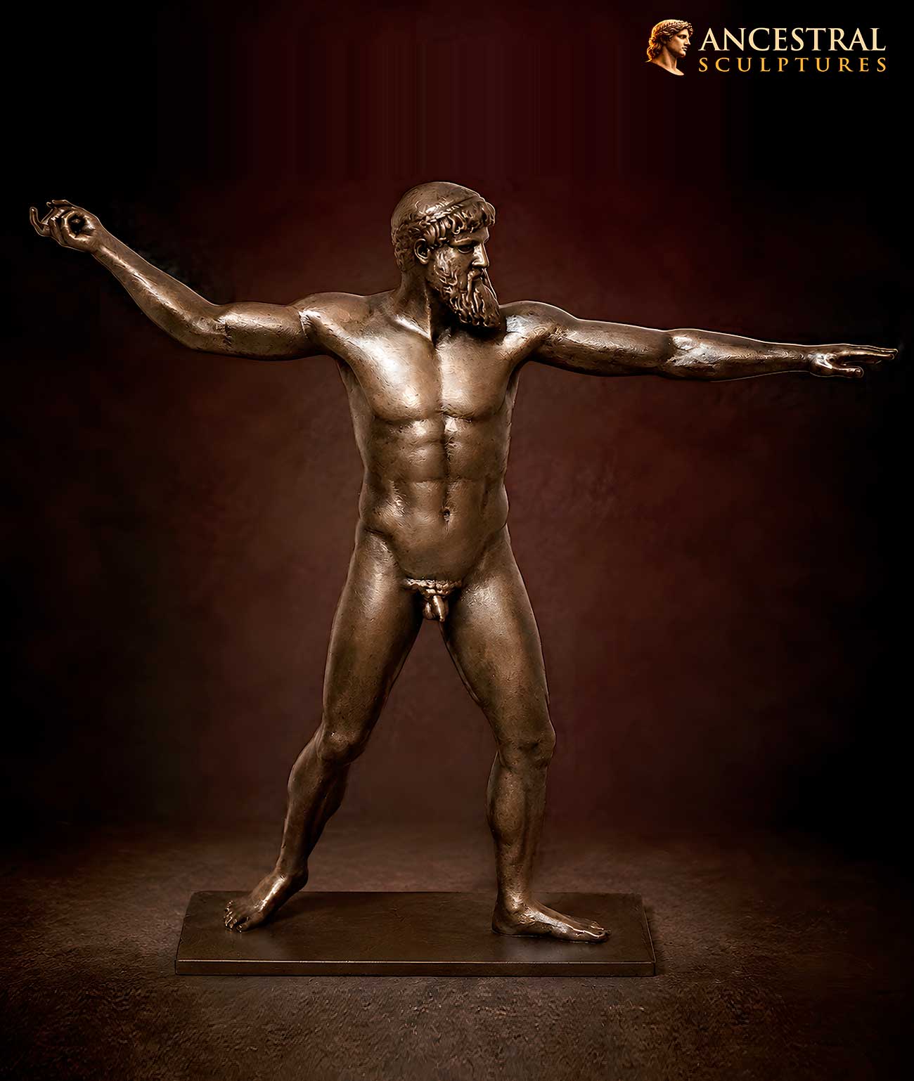 Zeus Poseidon Artemision Statue | Greek Classical Sculpture in Resin Bronze Finish | Handmade Mythological Art Replica