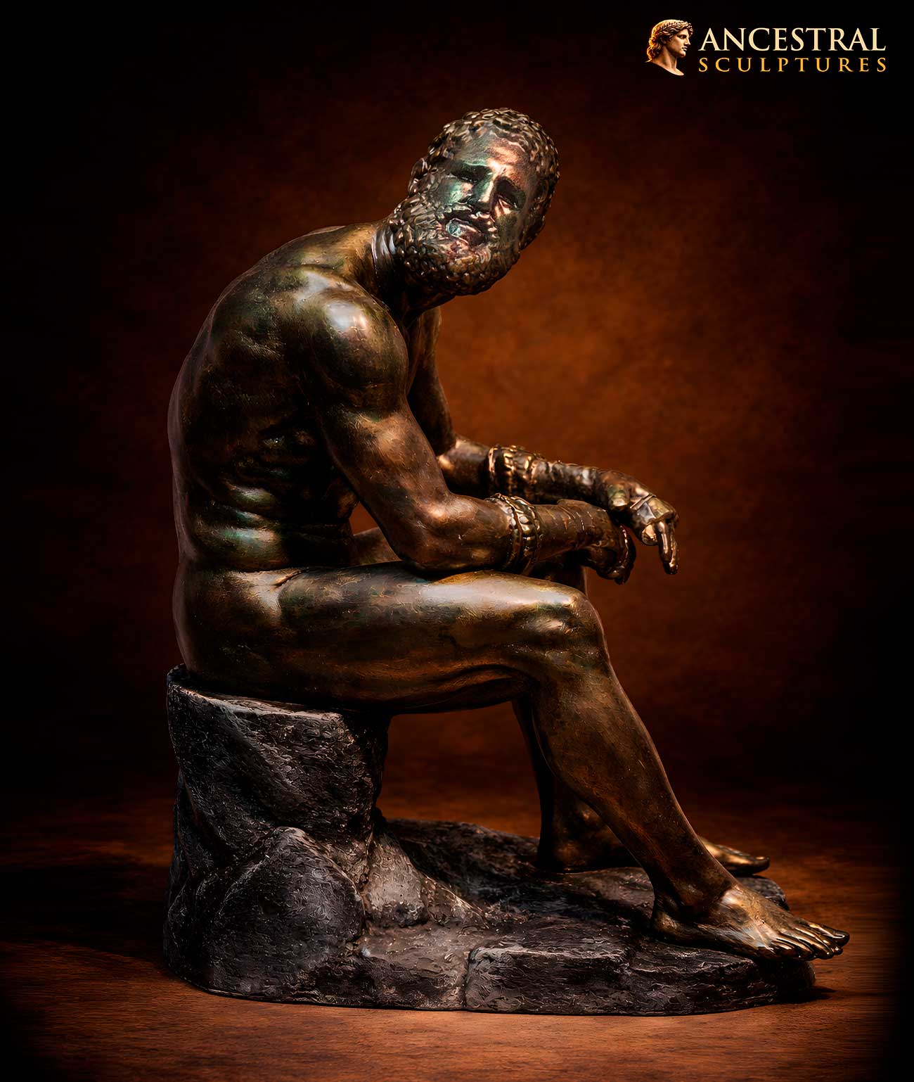 Boxer at Rest – Hellenistic Greek Sculpture | Replica of the Pugilist of the Quirinal in high-density resin with aged bronze finish