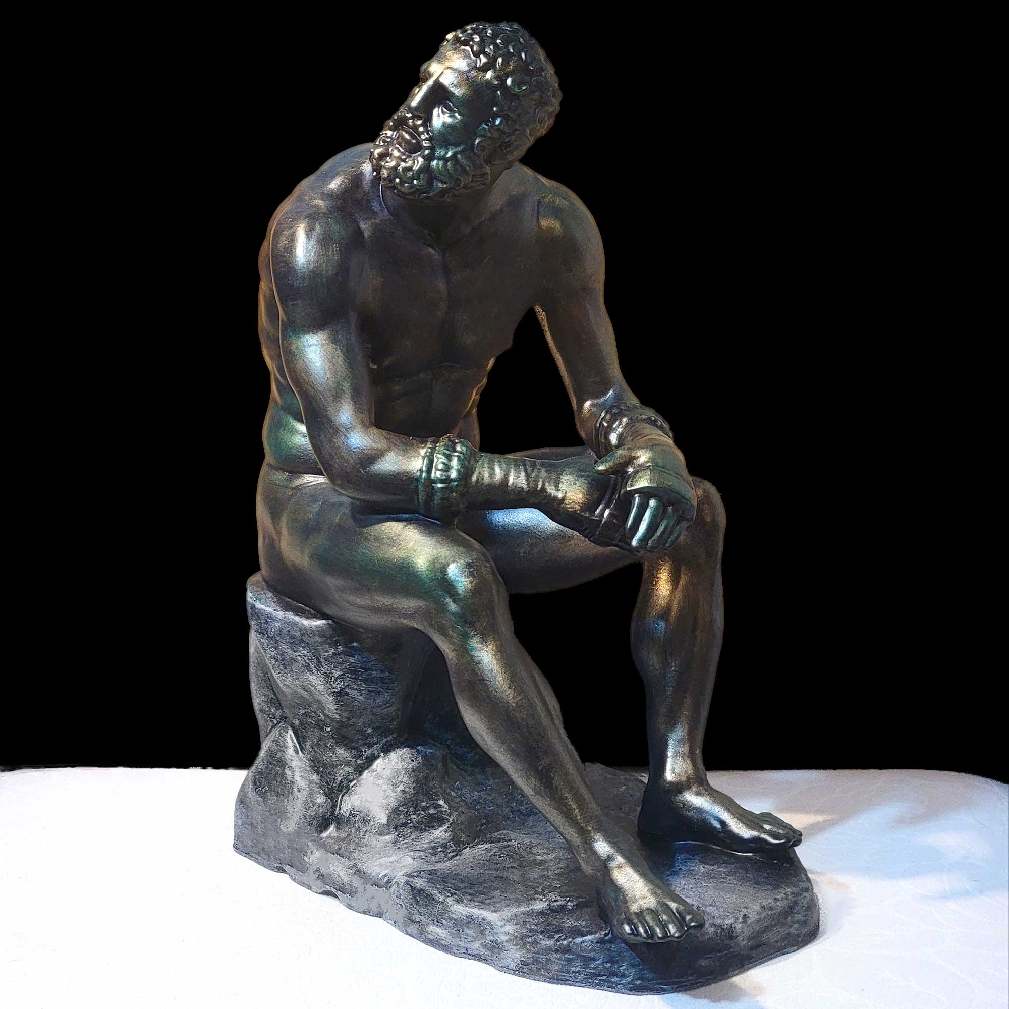 Boxer at Rest – Hellenistic Greek Sculpture | Replica of the Pugilist of the Quirinal in high-density resin with aged bronze finish - Image 2