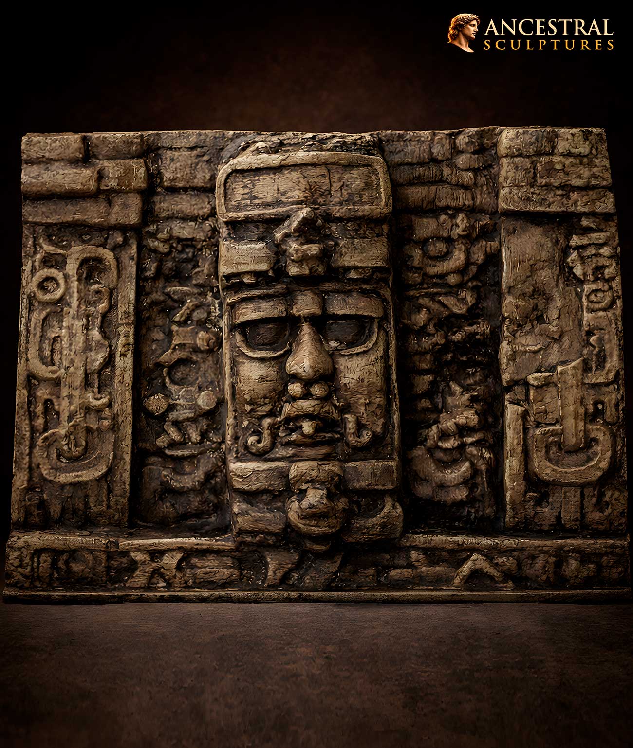 Maya Kohunlich Mask Relief – Ancient Solar Temple Sculpture – Classic Maya Art – Architectural Pre-Columbian Wall Panel