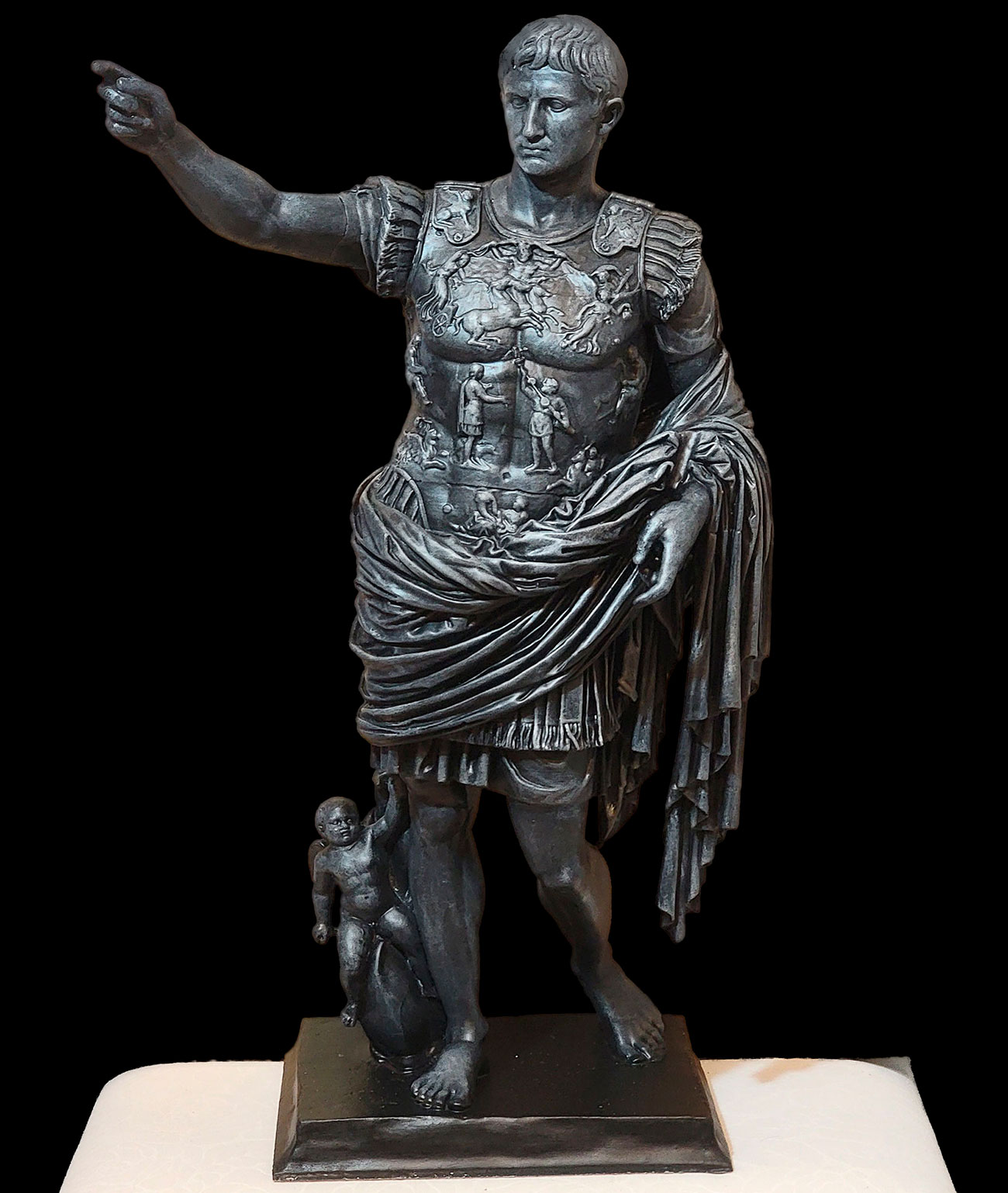 Augustus of Prima Porta Black Sculpture Roman Emperor Statue Dark Finish Classical Art Museum Resin Decor