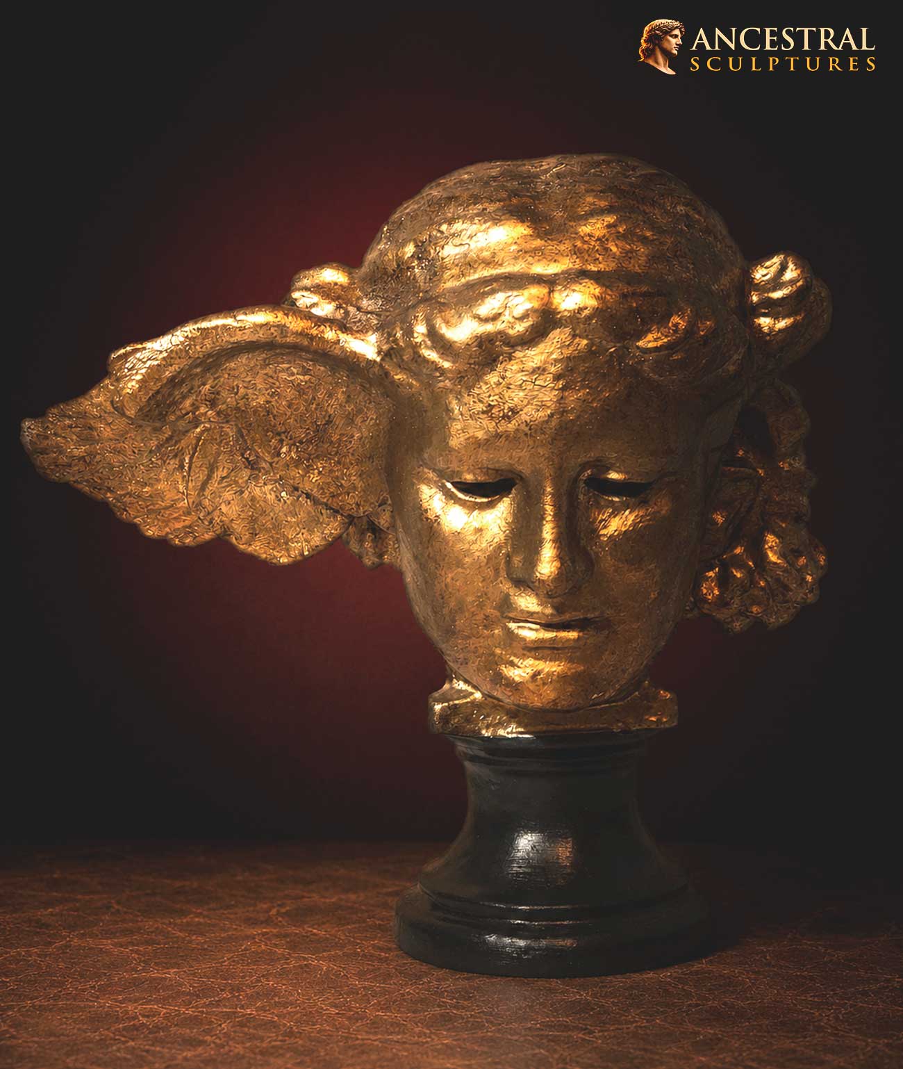 Hypnos Head Bust Sculpture Greek God of Sleep Statue Resin Replica Ancien Gold Finish Classical Mythology Decor