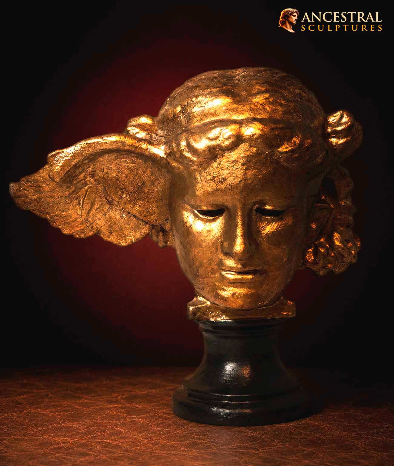 Hypnos Head Bust Sculpture Greek God of Sleep Statue Resin Replica Ancien Gold Finish Classical Mythology Decor