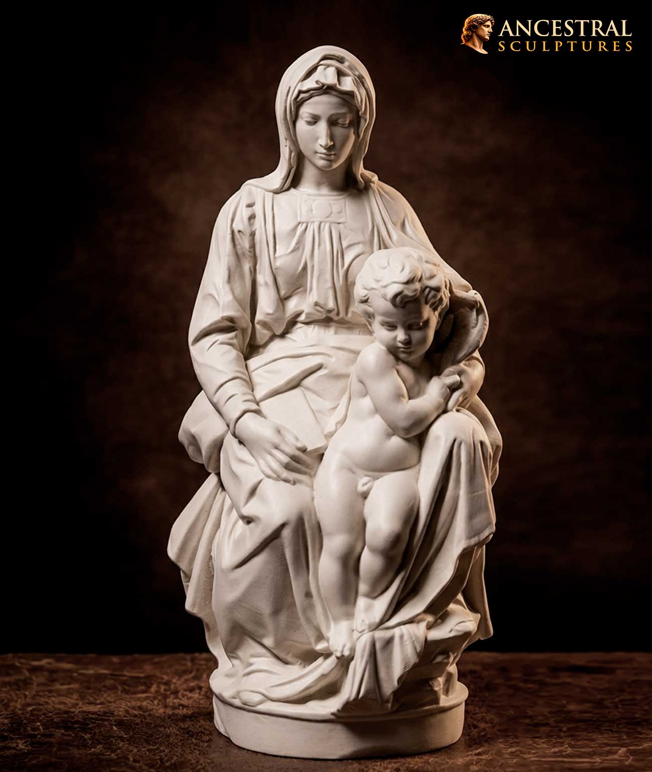 Madonna of Bruges Statue – Michelangelo Virgin Mary Sculpture Bust White Matte Resin Replica Catholic Renaissance Art
