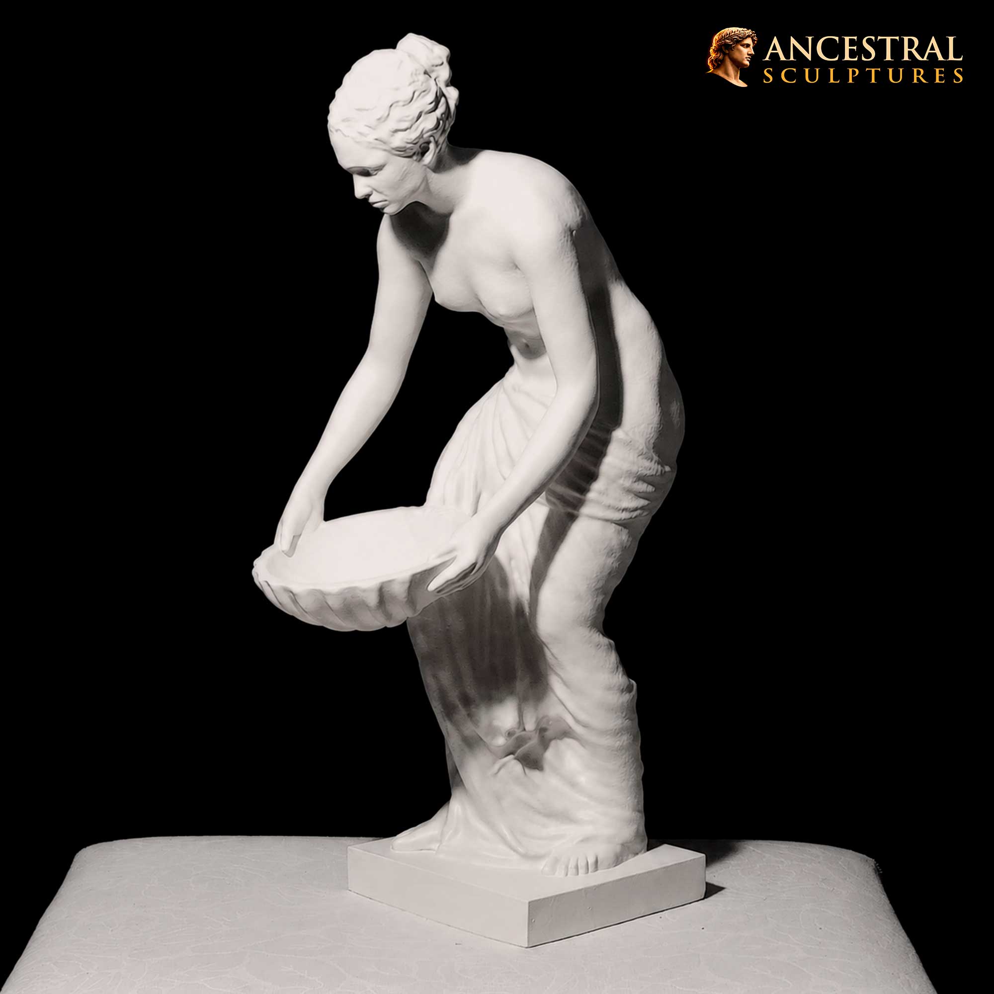 Nymph Holding a Shell Sculpture – Ancient Roman Female Statue – Classical Mythology Decor - Image 4