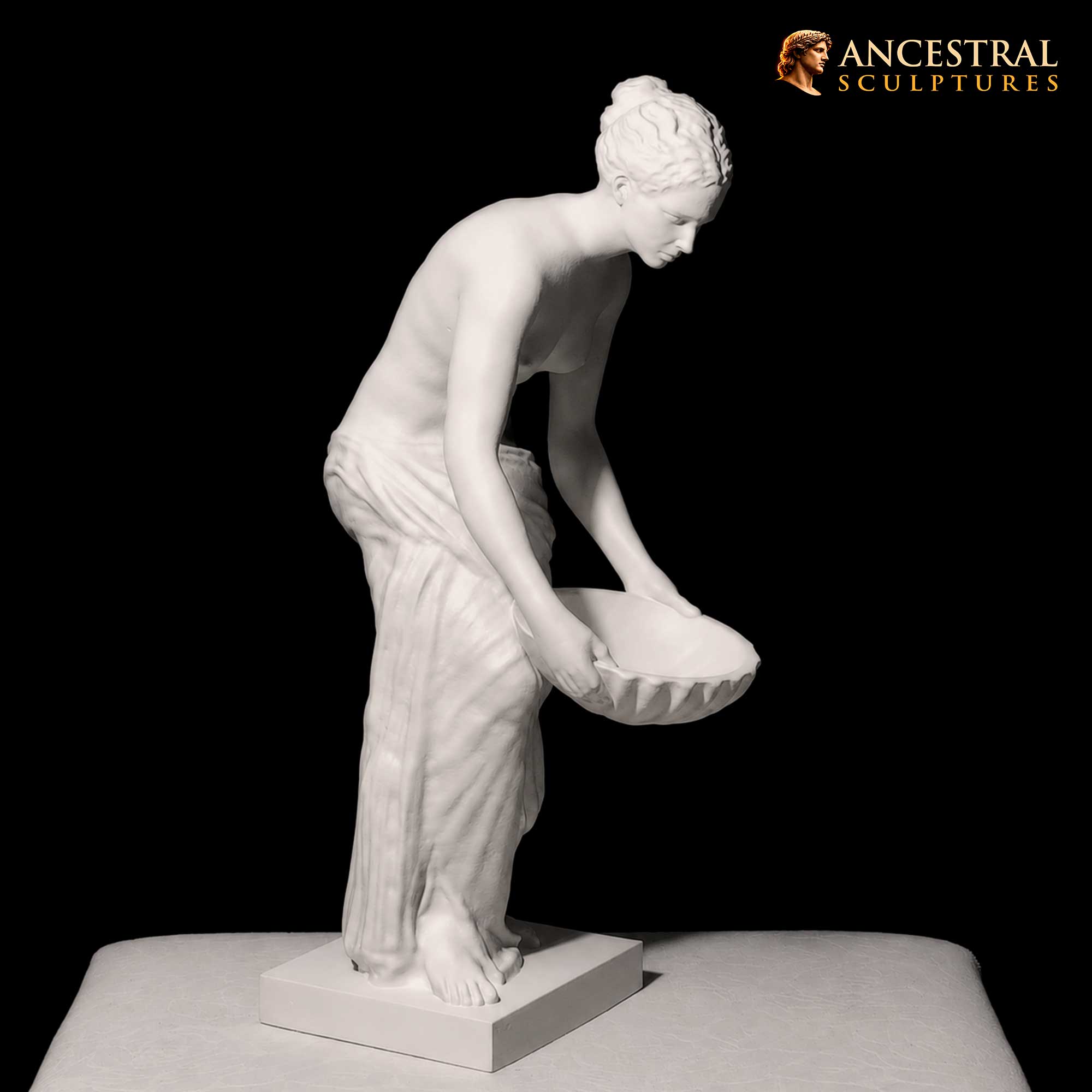 Nymph Holding a Shell Sculpture – Ancient Roman Female Statue – Classical Mythology Decor - Image 3
