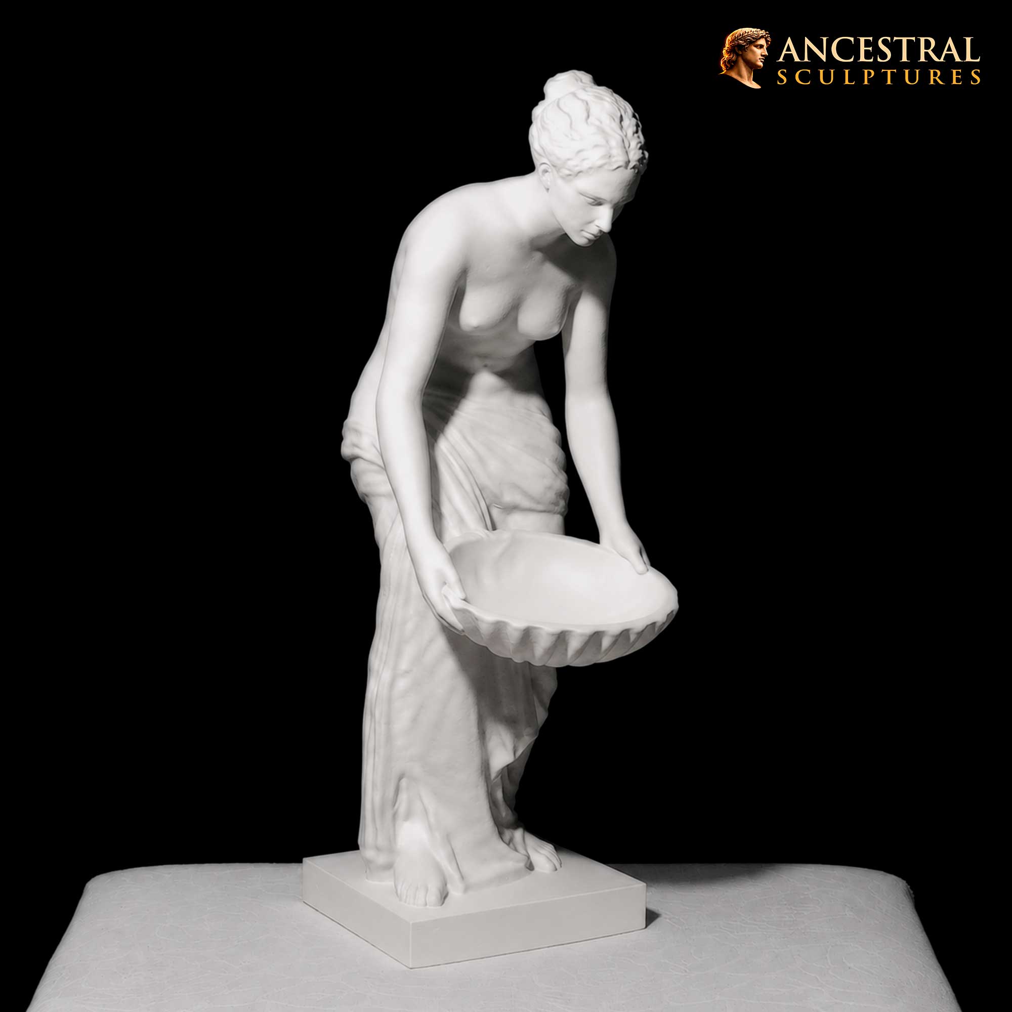 Nymph Holding a Shell Sculpture – Ancient Roman Female Statue – Classical Mythology Decor - Image 2