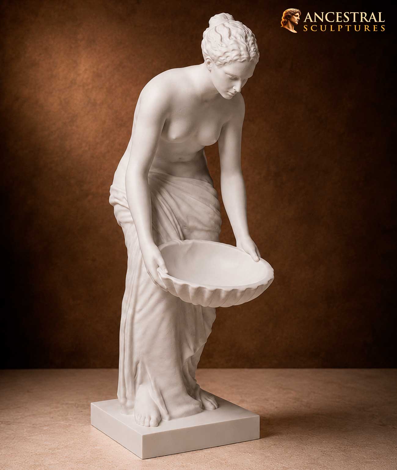 Nymph Holding a Shell Sculpture – Ancient Roman Female Statue – Classical Mythology Decor