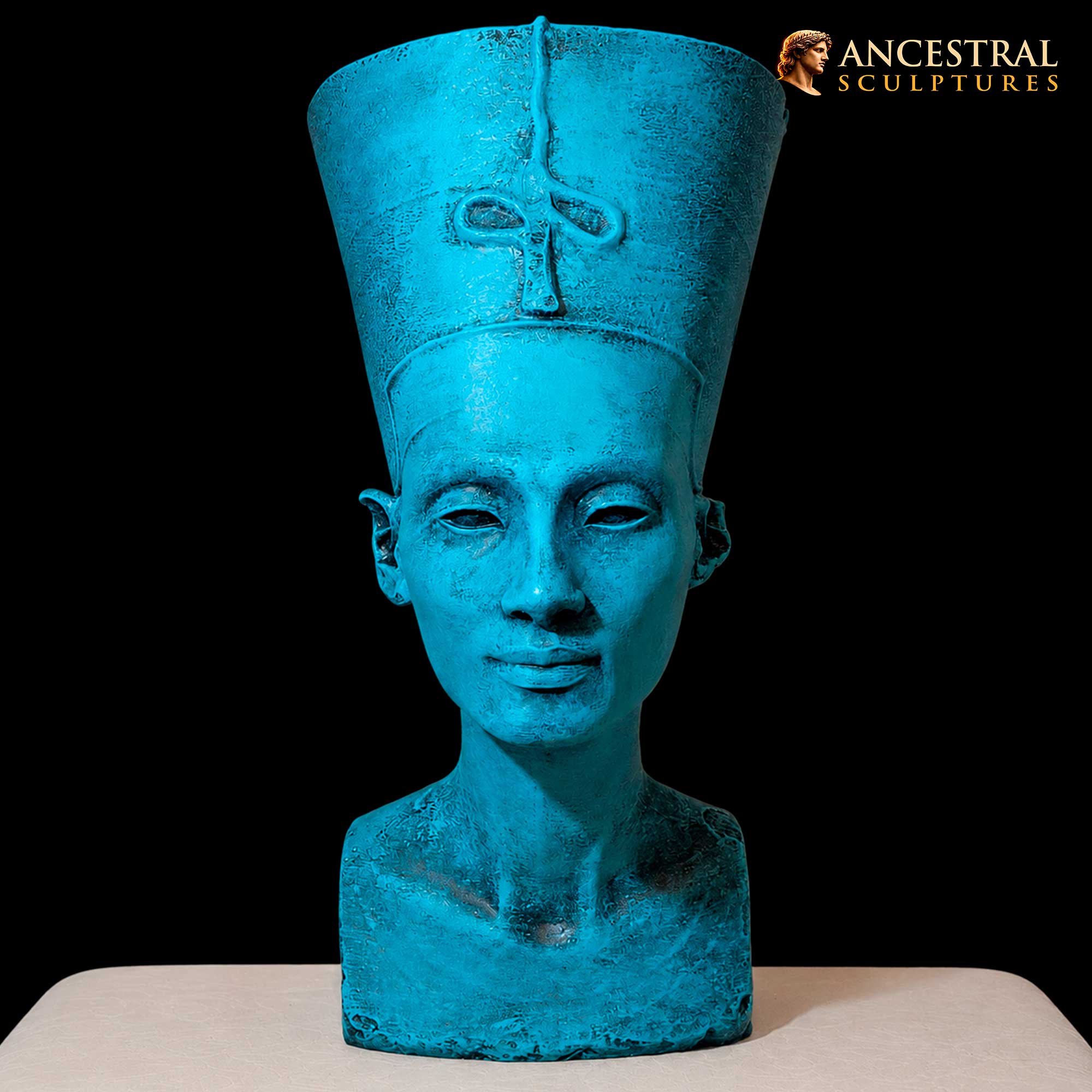 Nefertiti Bust in Egyptian Blue – Ancient Egyptian Faience Sculpture - Image 5